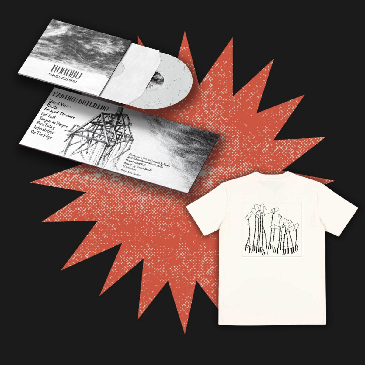 Korobu - Fading Building Bundle: Limited Edition White/Black Marbled Gatefold Vinyl + T-Shirt
